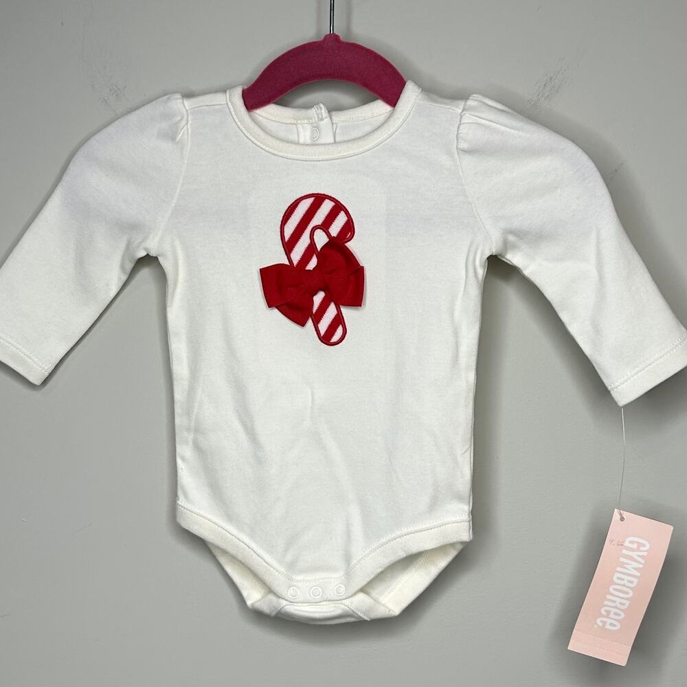 Gymboree Candy Cane Long Sleeve Bodysuit Size 0-3 Mon. NEW Christmas Holiday